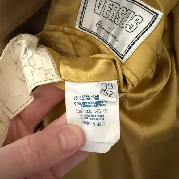 Versus Gianni Versace Camel Wool Cashmere Blazer Jacket Made in Italy Size 39/52